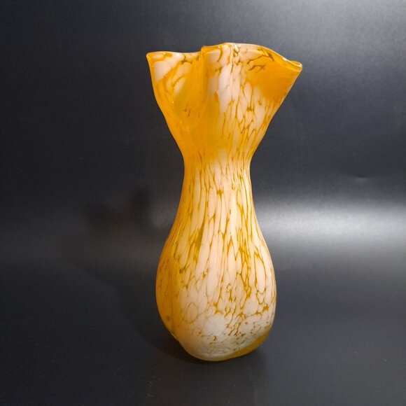 Handcrafted Yellow & White Art Glass Vase - Picture 3 of 10